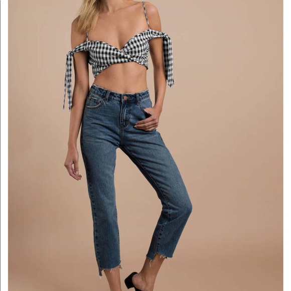 Gingham Crop Sleeve Tie Top - Picture 4 of 4